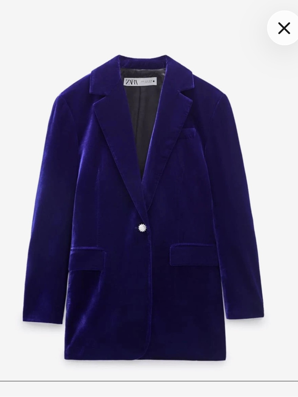 Zara Oversized Velvet Rhinestone Single-Button Blazer - Picture 3 of 4
